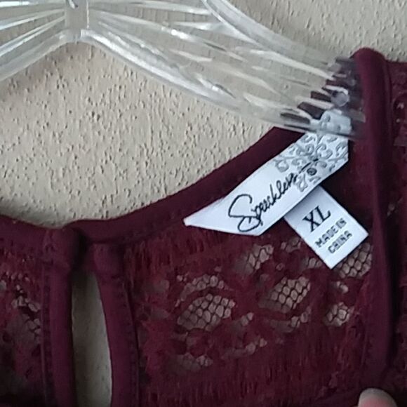 Speechless Dress Baby Doll Shift Sheath Lace Yoke Cap Sleeves Plum Burgundy XL - Picture 3 of 11